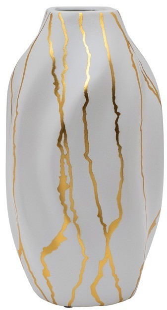 Ваза керамическая белая с золотым декором d15*28см (TT-00011643)