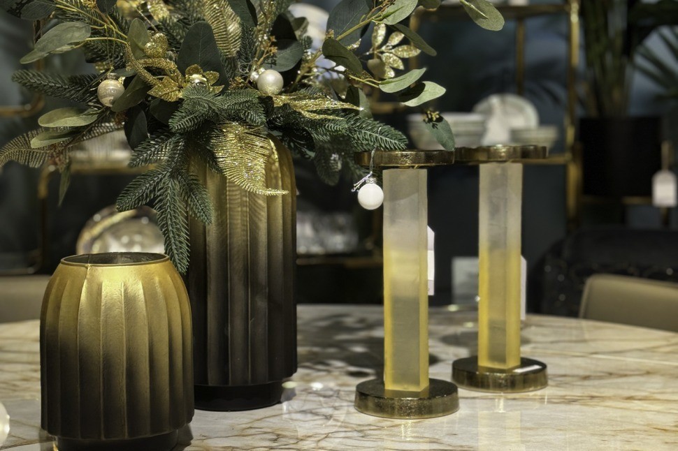 Ваза декоративная стекл. золотая 14,6*14,6*19см (TT-00013099)