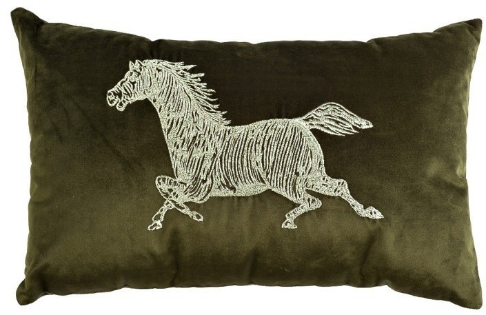 Подушка с вышивкой "Лошадь" зеленая 30*50см (TT-00011412)