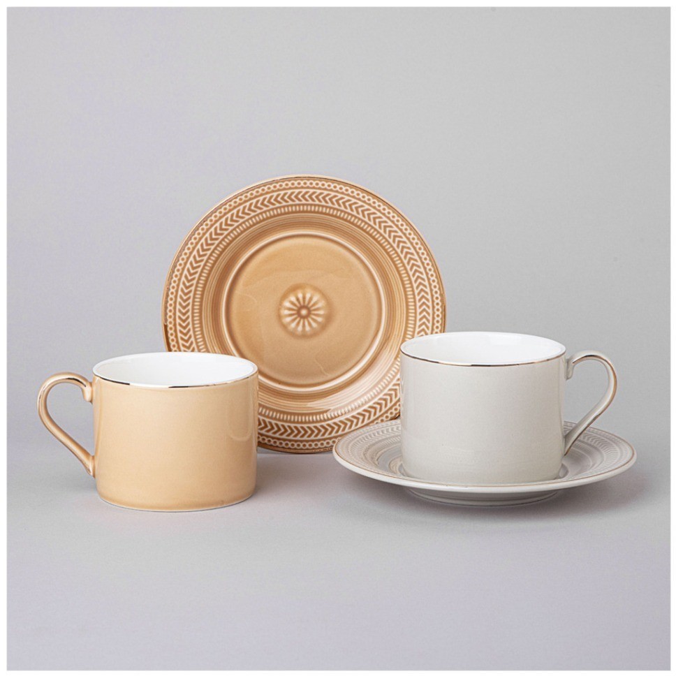 Чайный набор lefard "top style" на 2 пер. 4 пр. 250 мл бежевый, светло-серый (42-545)