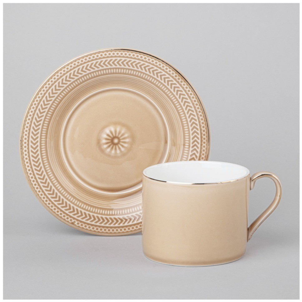 Чайный набор lefard "top style" на 2 пер. 4 пр. 250 мл бежевый, светло-серый (42-545)