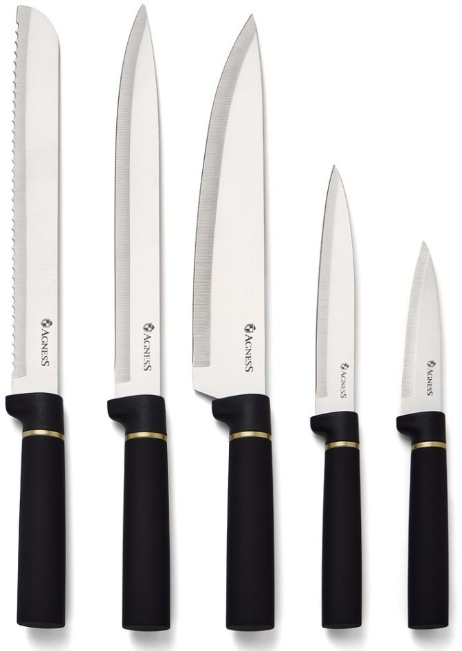 Набор agness из 11пр: 5 ножей,подставка,половник,ложка,лопатка,шумовка,ложка для спагетти (671-221)