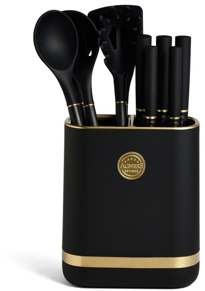 Набор agness из 11пр: 5 ножей,подставка,половник,ложка,лопатка,шумовка,ложка для спагетти (671-221)