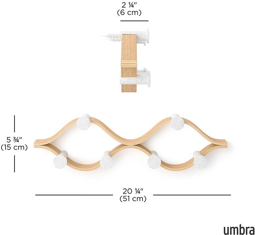 Вешалка настенная montage, 6 крючков, натуральное дерево/белая (79151)