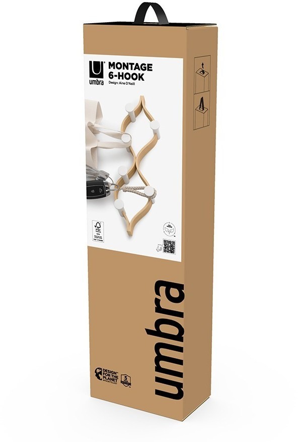 Вешалка настенная montage, 6 крючков, натуральное дерево/белая (79151)