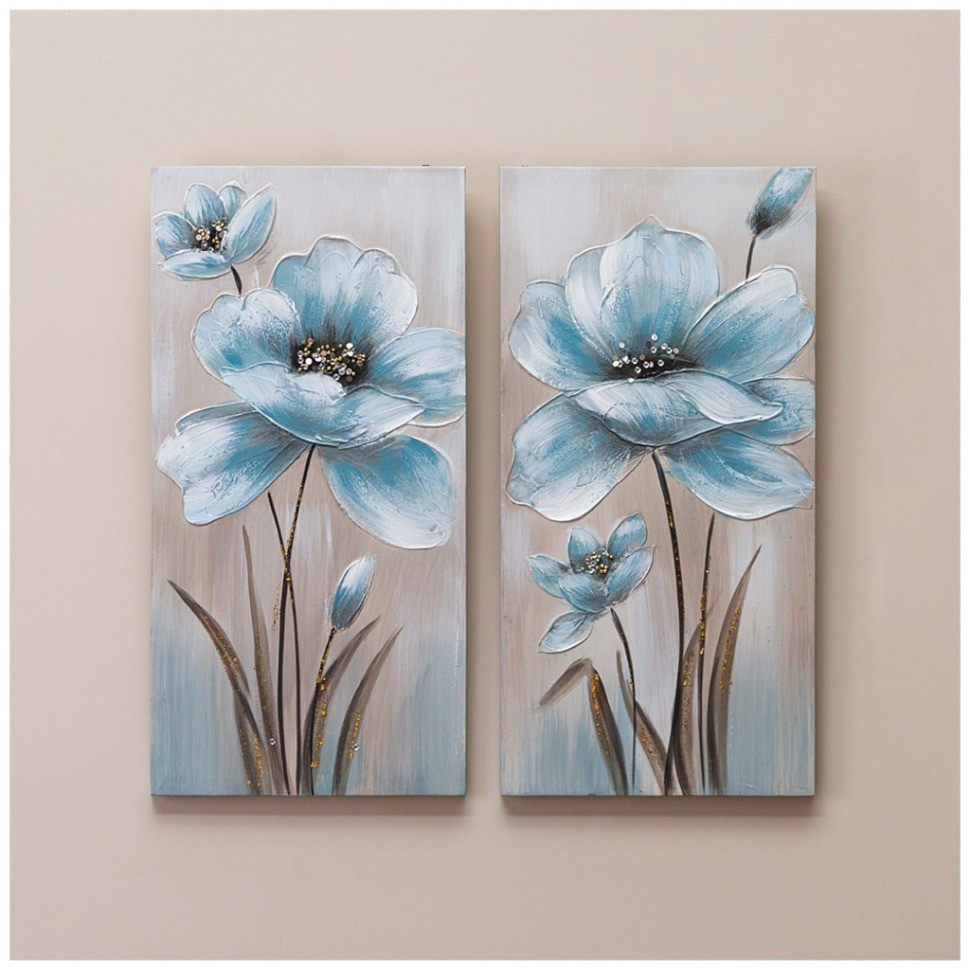 Комплект из 2-х картин "голубой цветок" 30х60х2,5 см (каждая) Bronco (534-217)
