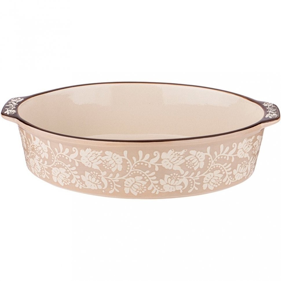 Блюдо для запекания и выпечки овальное 32,5*22*8 см бежевое Agness (777-051)
