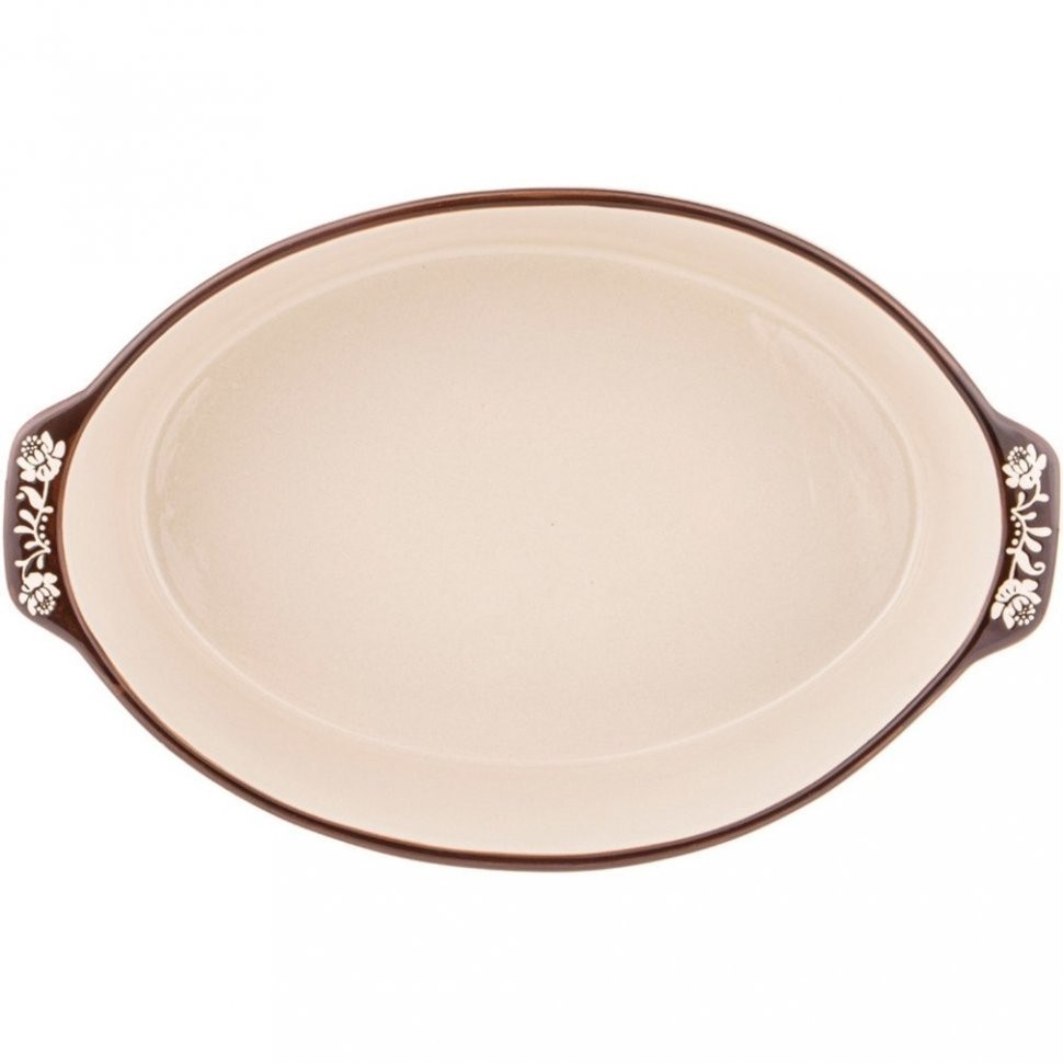 Блюдо для запекания и выпечки овальное 32,5*22*8 см бежевое Agness (777-051)
