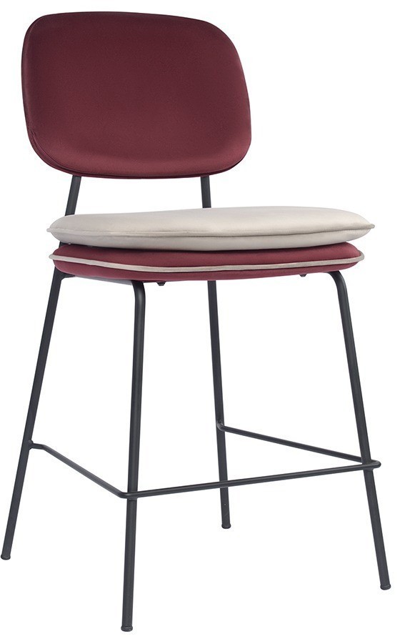 Стул полубарный с контрастным кантом pea, велюр, бордовый/бежевый (77098)