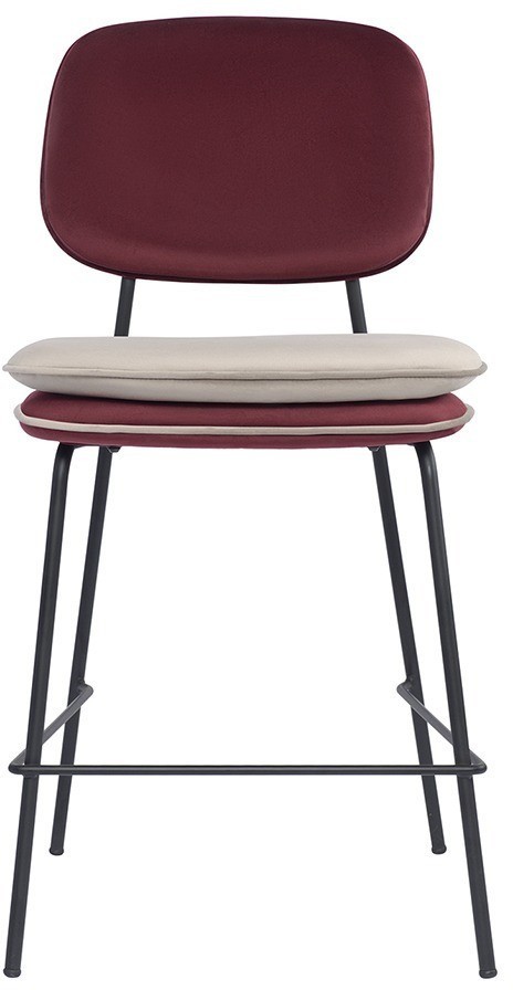 Стул полубарный с контрастным кантом pea, велюр, бордовый/бежевый (77098)