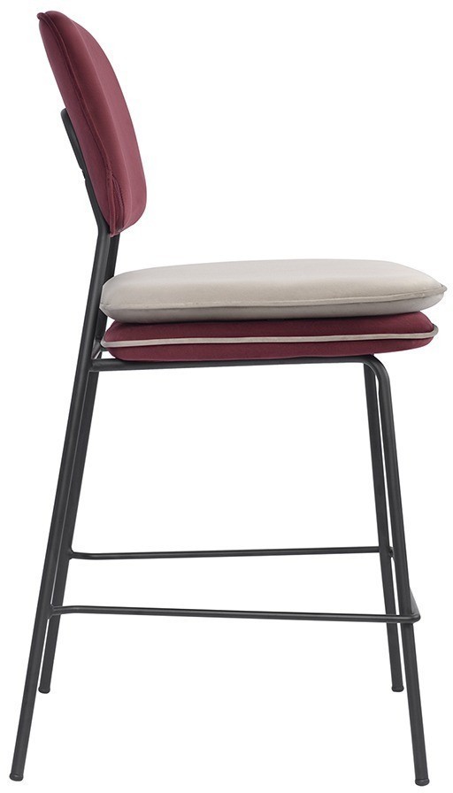 Стул полубарный с контрастным кантом pea, велюр, бордовый/бежевый (77098)