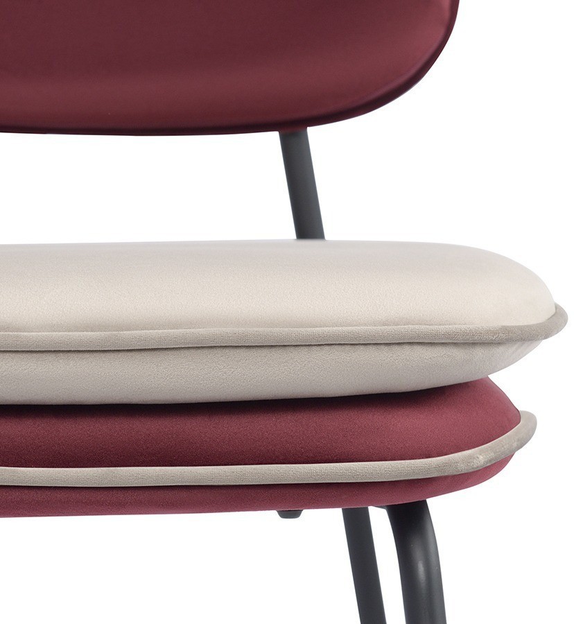 Стул полубарный с контрастным кантом pea, велюр, бордовый/бежевый (77098)