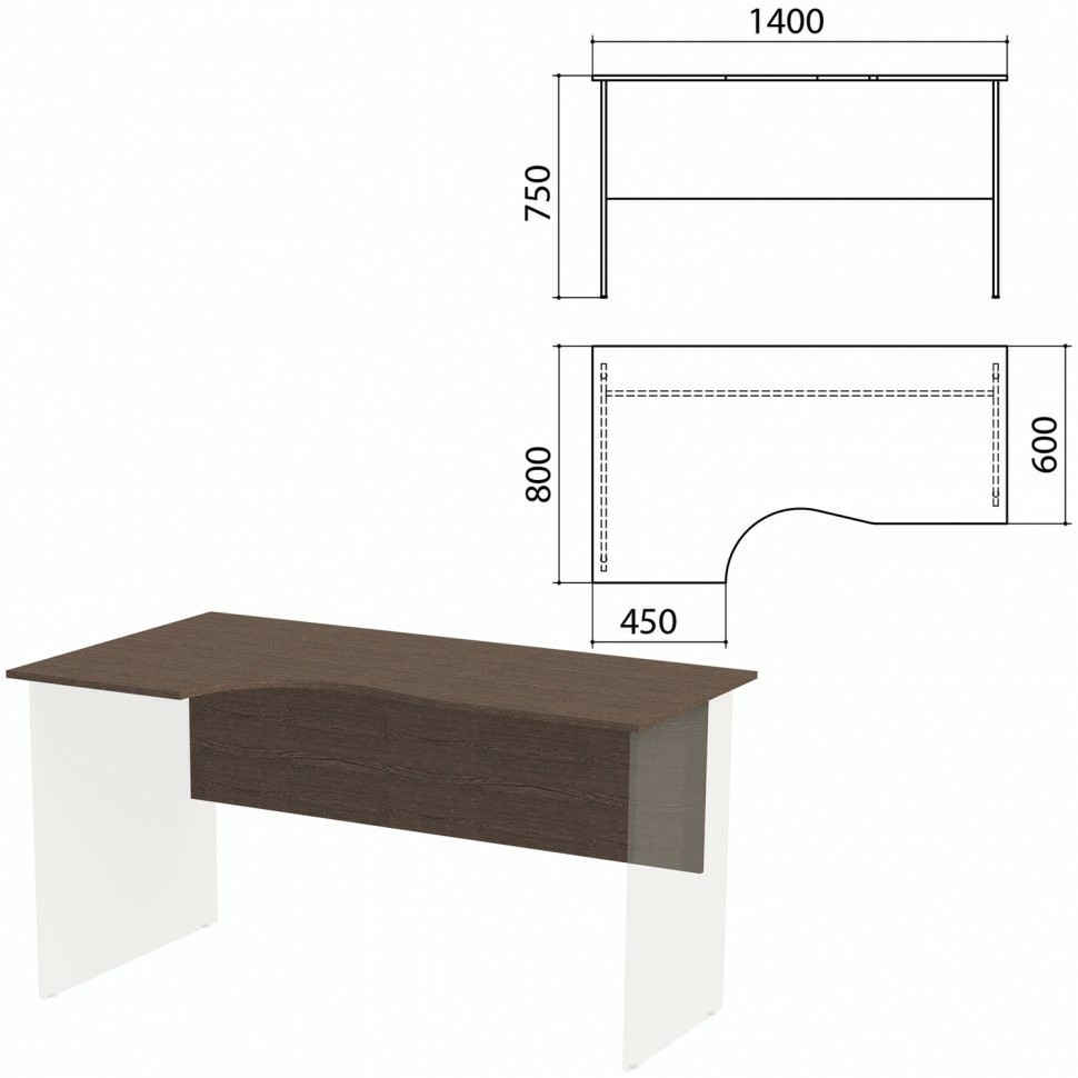 Столешница царга стола эргономичного Канц 1400х800х750 мм левый цвет венге СК36.16.1 640536 (91262)
