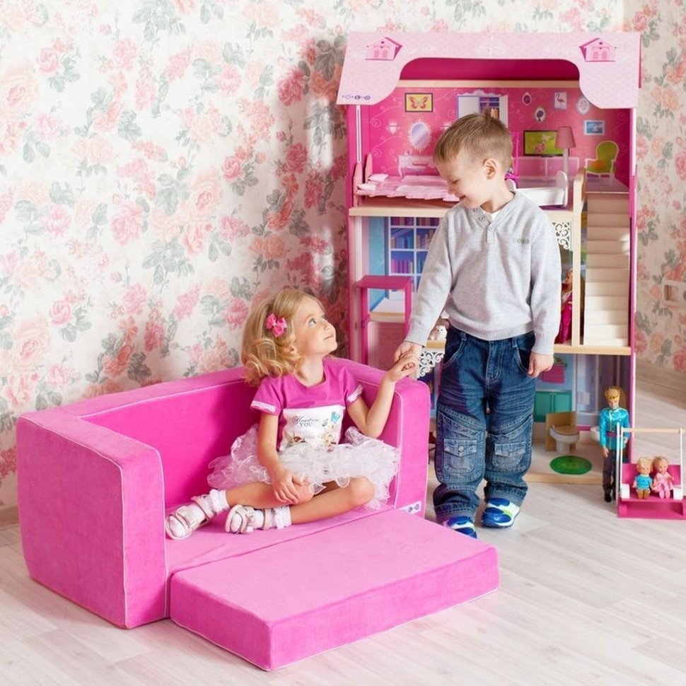 Раскладной бескаркасный (мягкий) детский диван серии "Классик", цв. Розовый (PCR316-05)