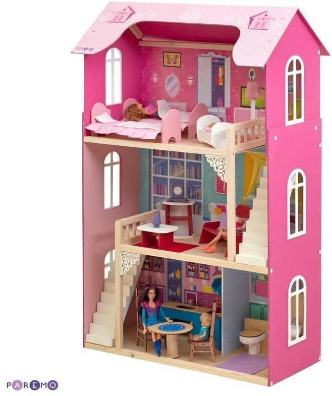 Деревянный кукольный домик "Вдохновение", с мебелью 16 предметов в наборе, для кукол 30 см (PD315)