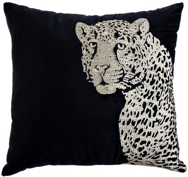 Подушка с вышивкой "Леопард" черная 45*45см (TT-00011408)