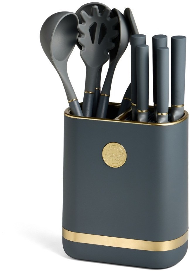 Набор agness из 11пр: 5 ножей,подставка,половник,ложка,лопатка,шумовка,ложка для спагетти (671-222)