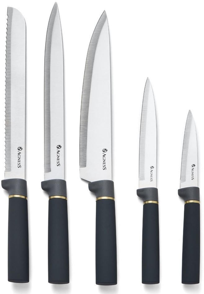 Набор agness из 11пр: 5 ножей,подставка,половник,ложка,лопатка,шумовка,ложка для спагетти (671-222)