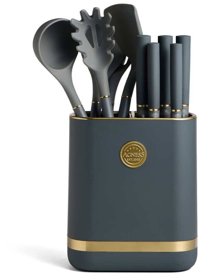 Набор agness из 11пр: 5 ножей,подставка,половник,ложка,лопатка,шумовка,ложка для спагетти (671-222)