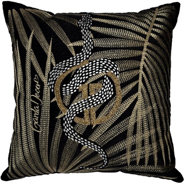 Подушка с бисером, стеклярусом и вышивкой "Тропики " черный 45*45 (TT-00014523)