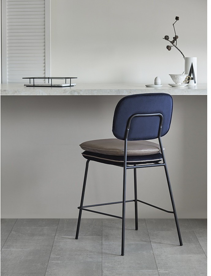 Стул полубарный pea, велюр, темно-синий/бежевый (77076)