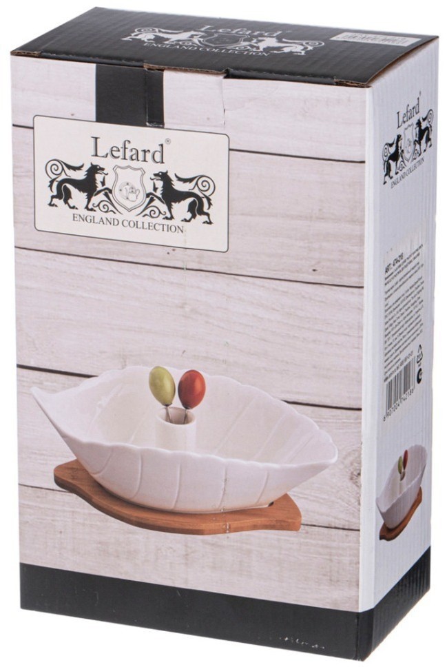 Салатник lefard "native" в форме листа 550 мл 22,3*13,5*6,9 см на дер.подставке 2 вилочки (кор=16наб (474-218)
