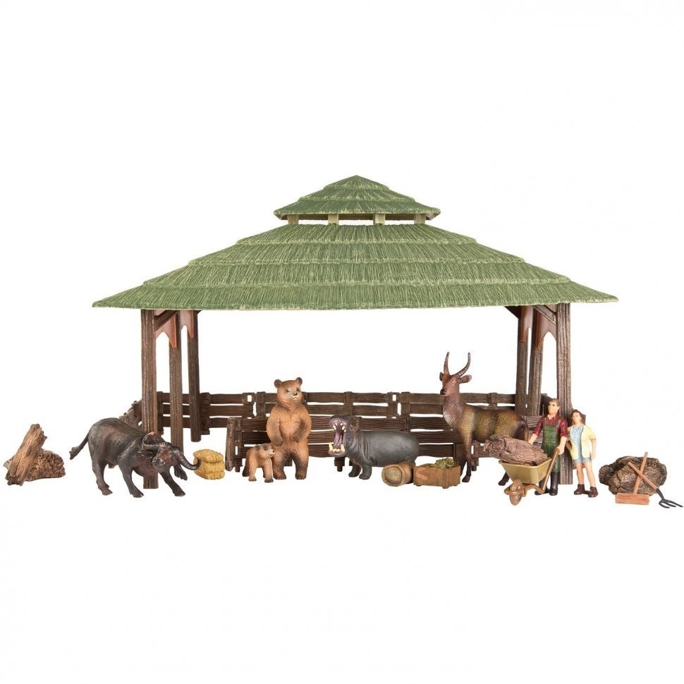 Набор фигурок животных серии "На ферме": Ферма игрушка, бегемот, буйвол, медведи, антилопа, фермеры, инвентарь - 21 предмет (ММ205-077)