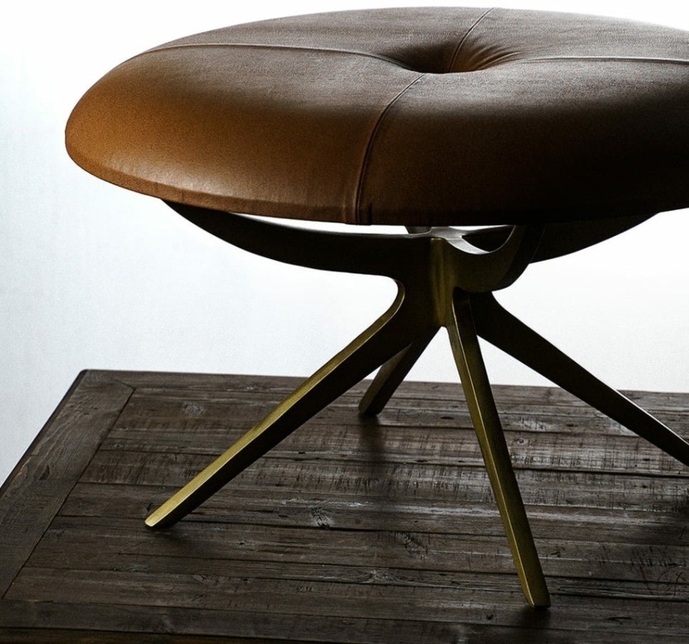 Пуф E334, 90, сталь, кожа, Antique brass, ROOMERS FURNITURE