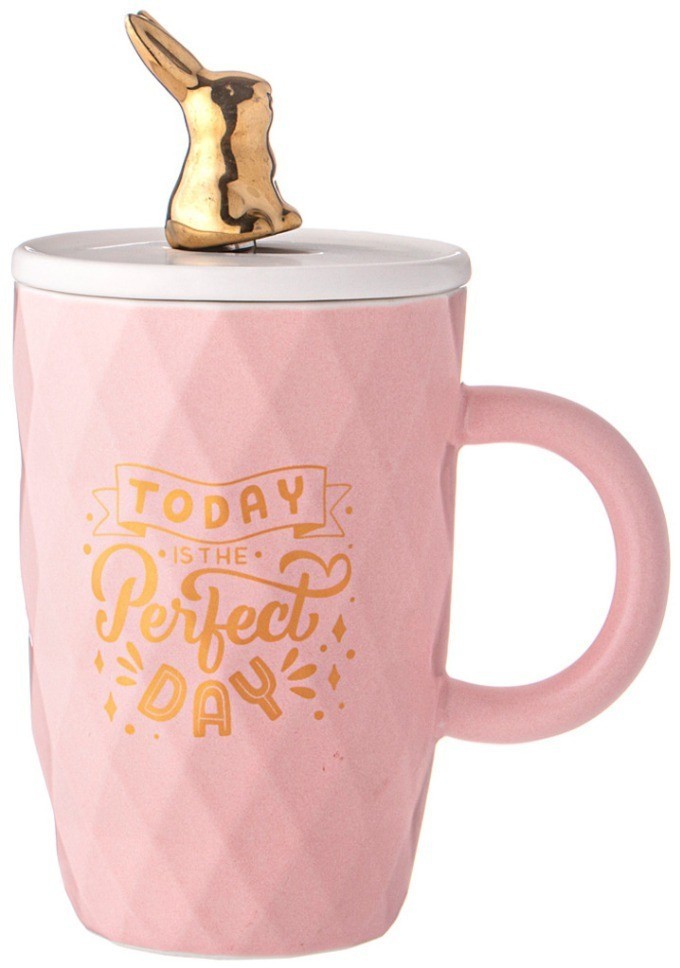 Кружка lefard с крышкой и ложкой bunny 390мл, розовая (90-1095)