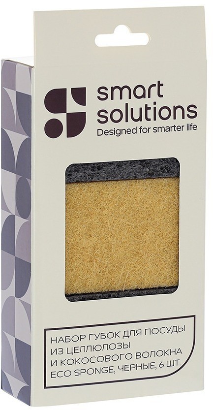Набор губок для посуды из целлюлозы и кокосового волокна eco sponge, черные, 6 шт. (78839)