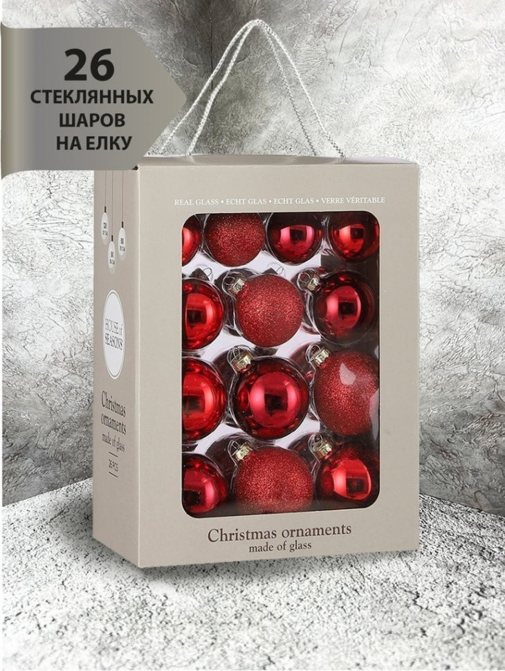 Набор шаров классический красный 26 шт в коробке (84502)