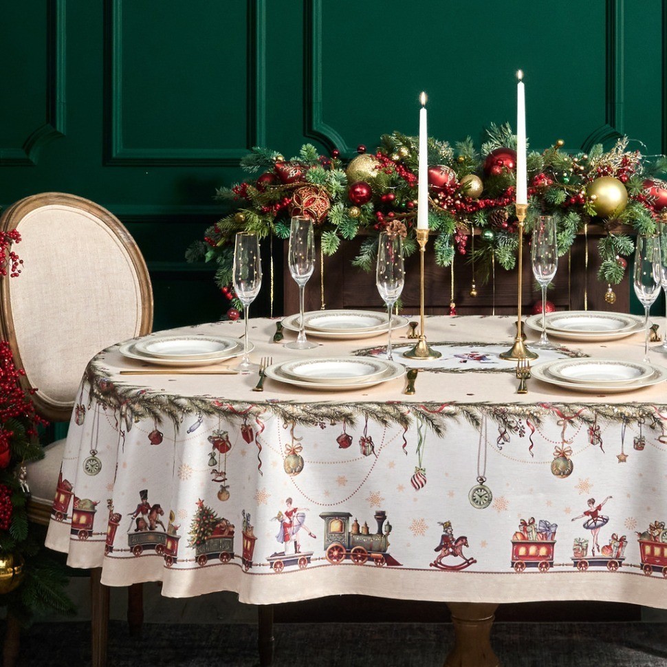 Скатерть  140х300 cm овальная, "щелкунчик" цвет: бежевый, tm lefard, полиэстер 100% (986-002-29)