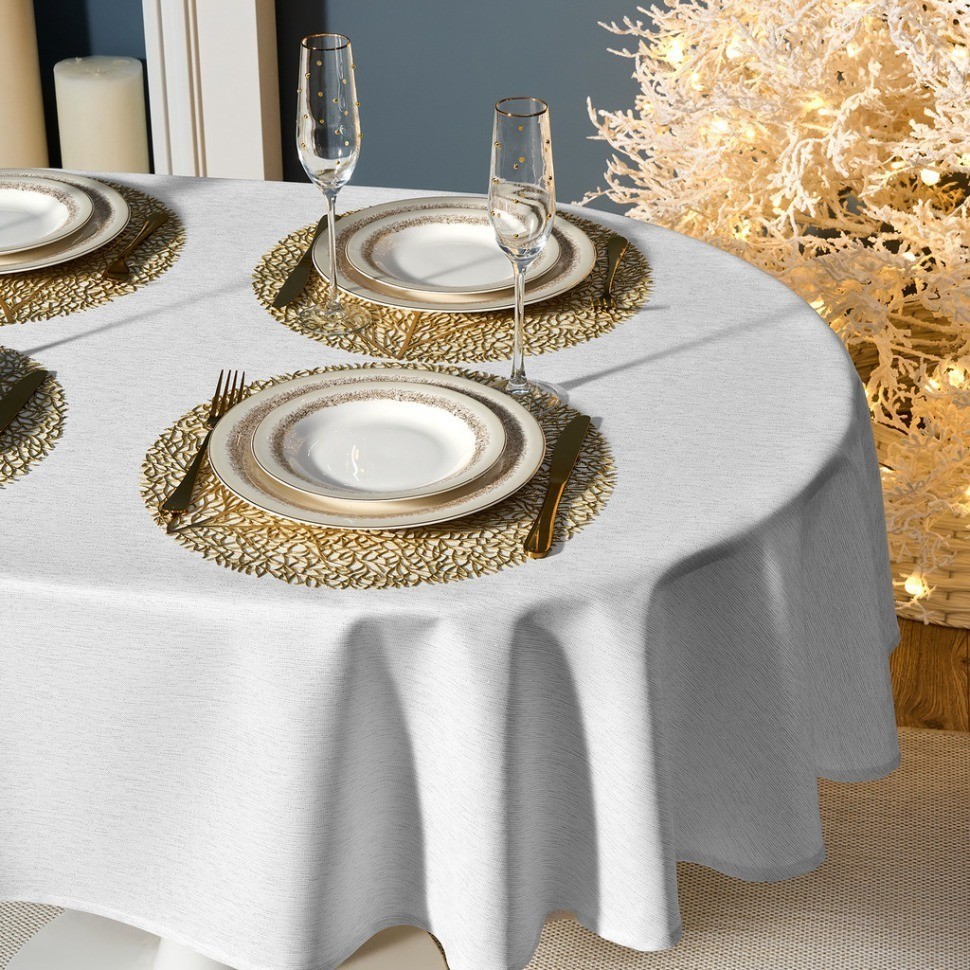 Скатерть  140х180 cm овальная, "феерия. серебро", цвет: белый, tm lefard, полиэстер 100% (986-004-27)