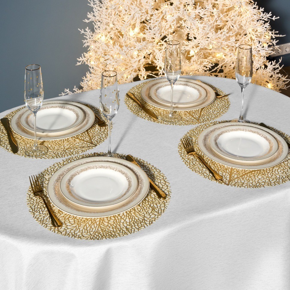 Скатерть  140х180 cm овальная, "феерия. серебро", цвет: белый, tm lefard, полиэстер 100% (986-004-27)