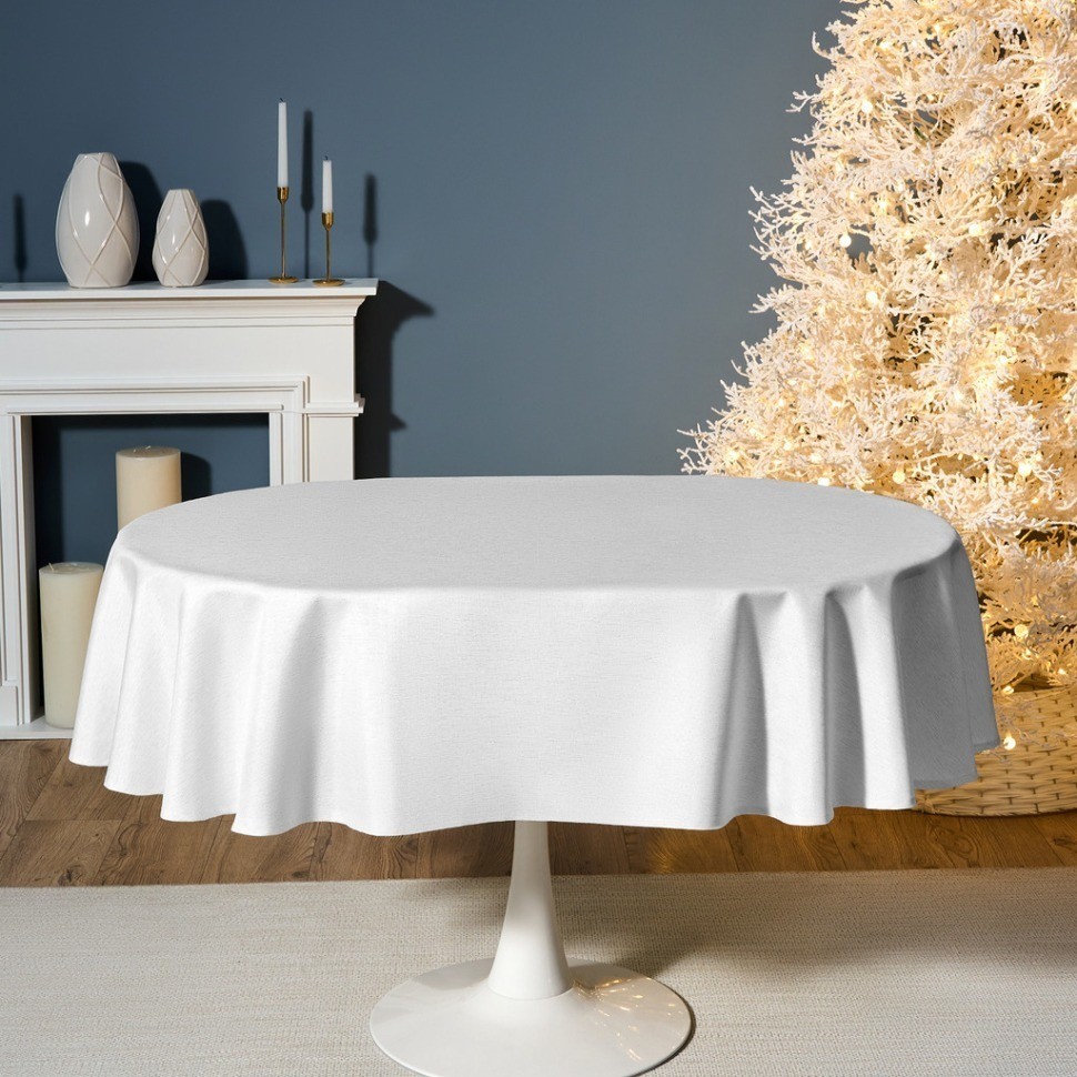 Скатерть  140х180 cm овальная, "феерия. серебро", цвет: белый, tm lefard, полиэстер 100% (986-004-27)