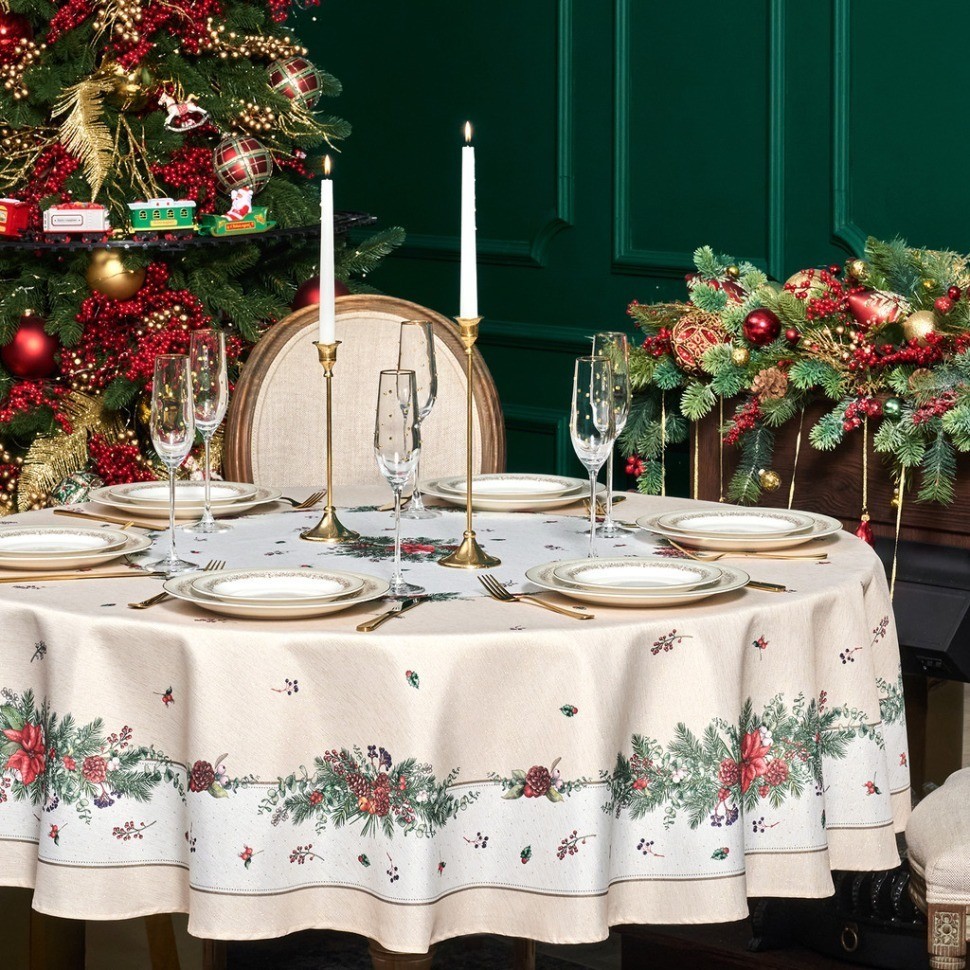 Скатерть  d145 cm круглая, "celebration", цвет: бежевый, tm lefard, полиэстер 100% (986-001-24)