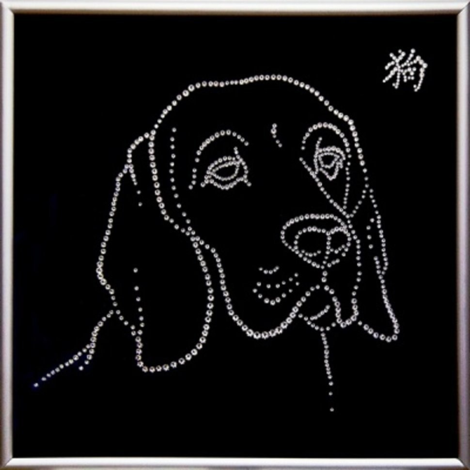 Картина Символ года Бассет с кристаллами Swarovski (2022)