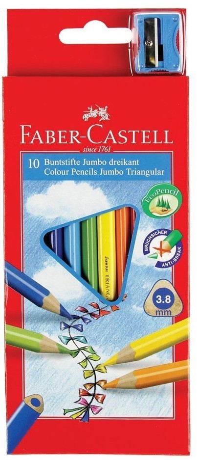 Карандаши цветные утолщенные трехгранные Faber Castell Jumbo 10 цветов с точилкой 116510 (65756)