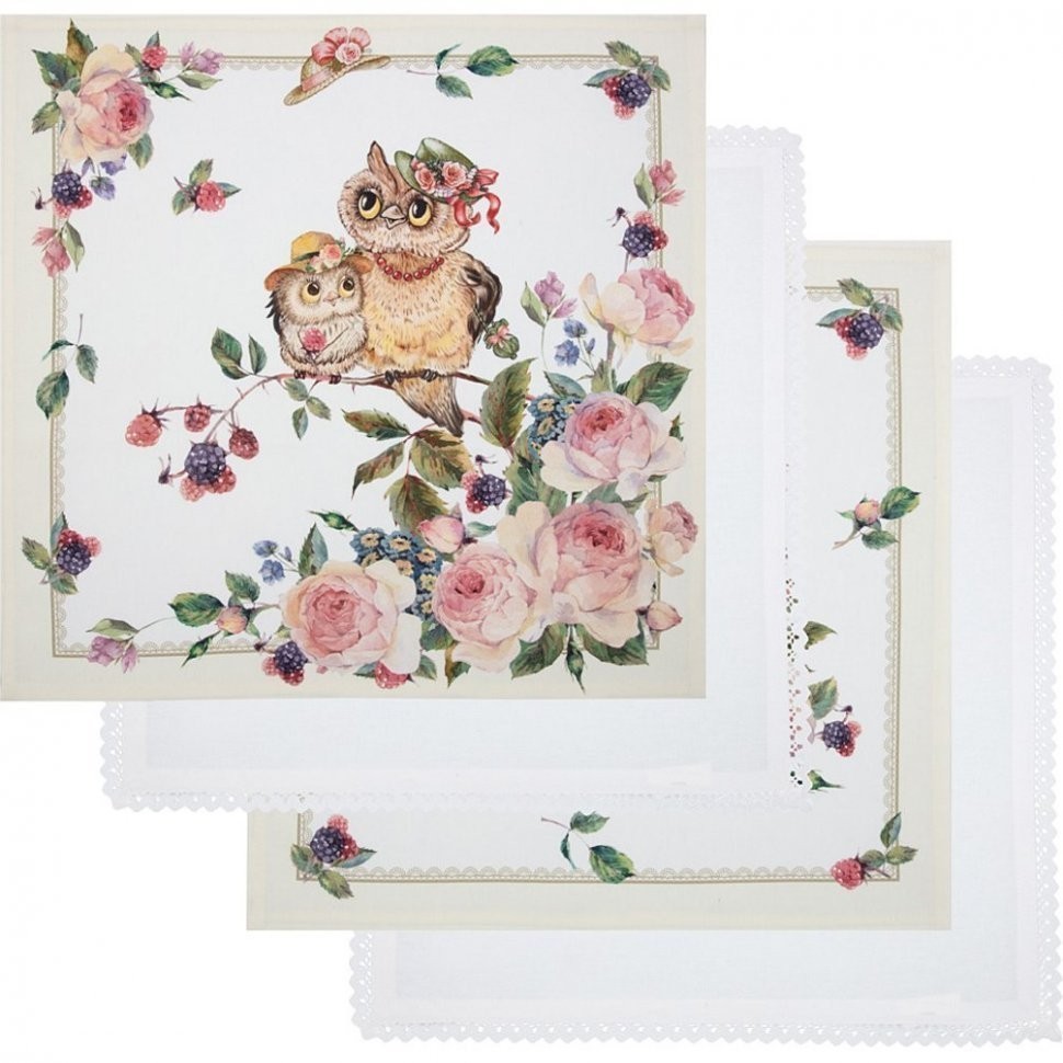 Набор салфеток из 4-х шт  "совушки.винтаж",40х40см, 100% хлопок,твил SANTALINO (850-727-84)