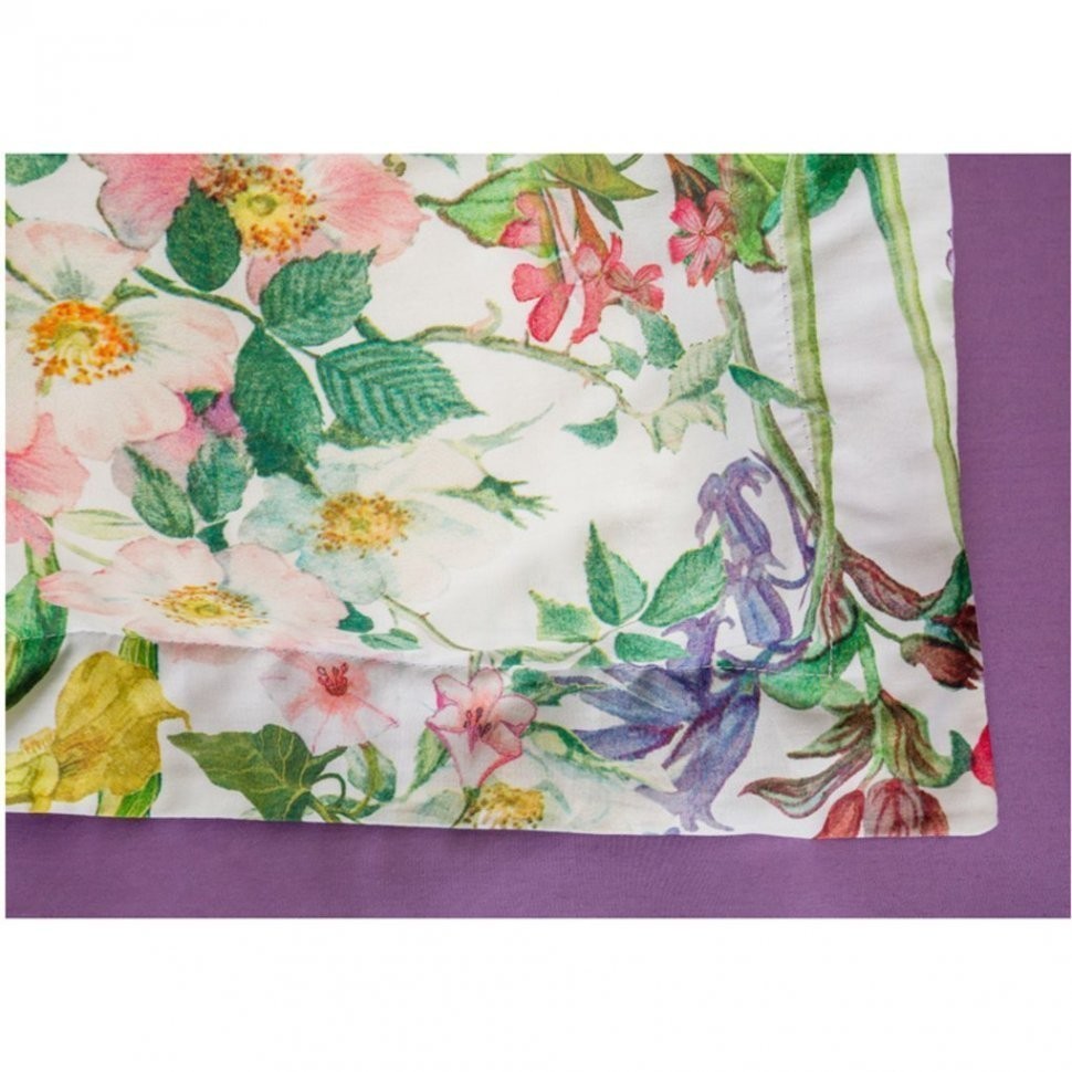 Кпб 1,5 сп "флёр",хлопок 100%,белый+сиреневый,под150х215 -1шт., пр 180х220 -1шт., нав 70х70х5-2шт SANTALINO (985-225)