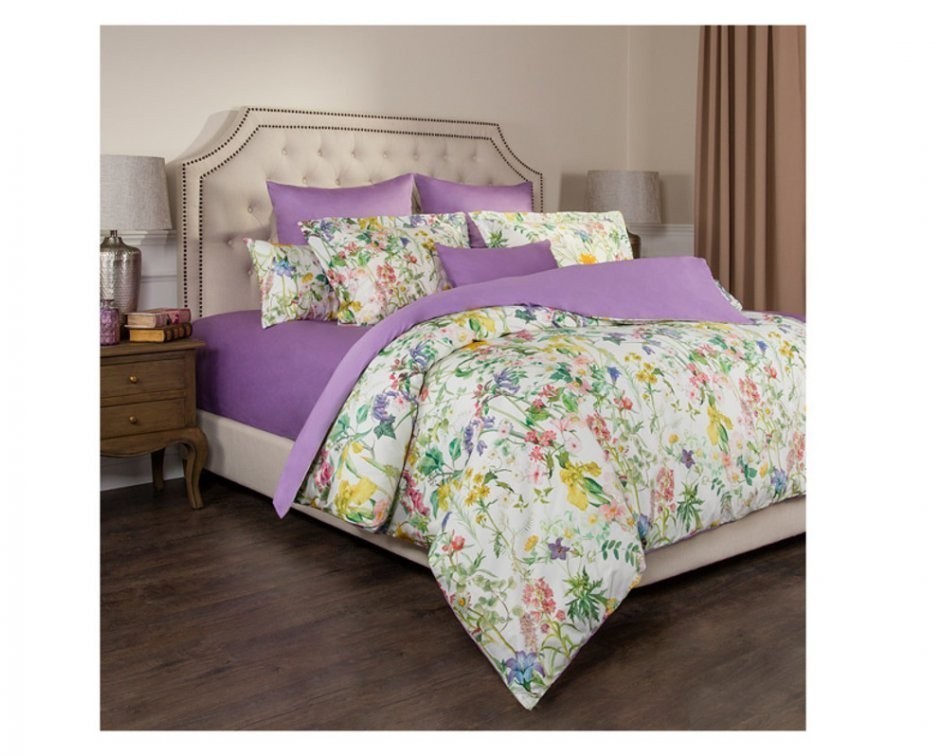 Кпб 2-х сп "флёр",хлопок 100%,белый+сиреневый,под175*215 -1шт., пр 240*240 -1шт., нав 70*50*5-2шт SANTALINO (985-220)