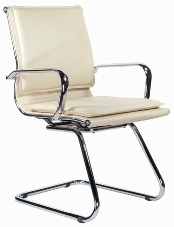 Кресло для приемных и переговорных BRABIX Kayman CF-102, экокожа, хром, бежевое, 532573 (96503)