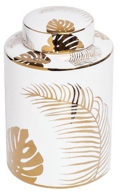 Ваза керамическая с крышкой бел, принт "Листья"12*20см (TT-00001864)