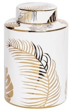 Ваза керамическая с крышкой бел, принт "Листья"12*20см (TT-00001864)