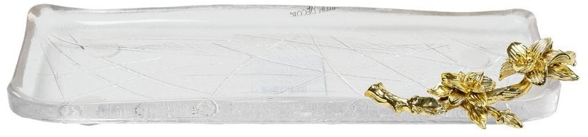 Поднос стеклянный с золотым цветком  35*14*5см (TT-00010201)