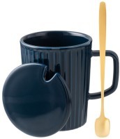 Кружка lefard &quot;herbal&quot; с крышкой и металл. ложкой 350 мл синяя (42-482)