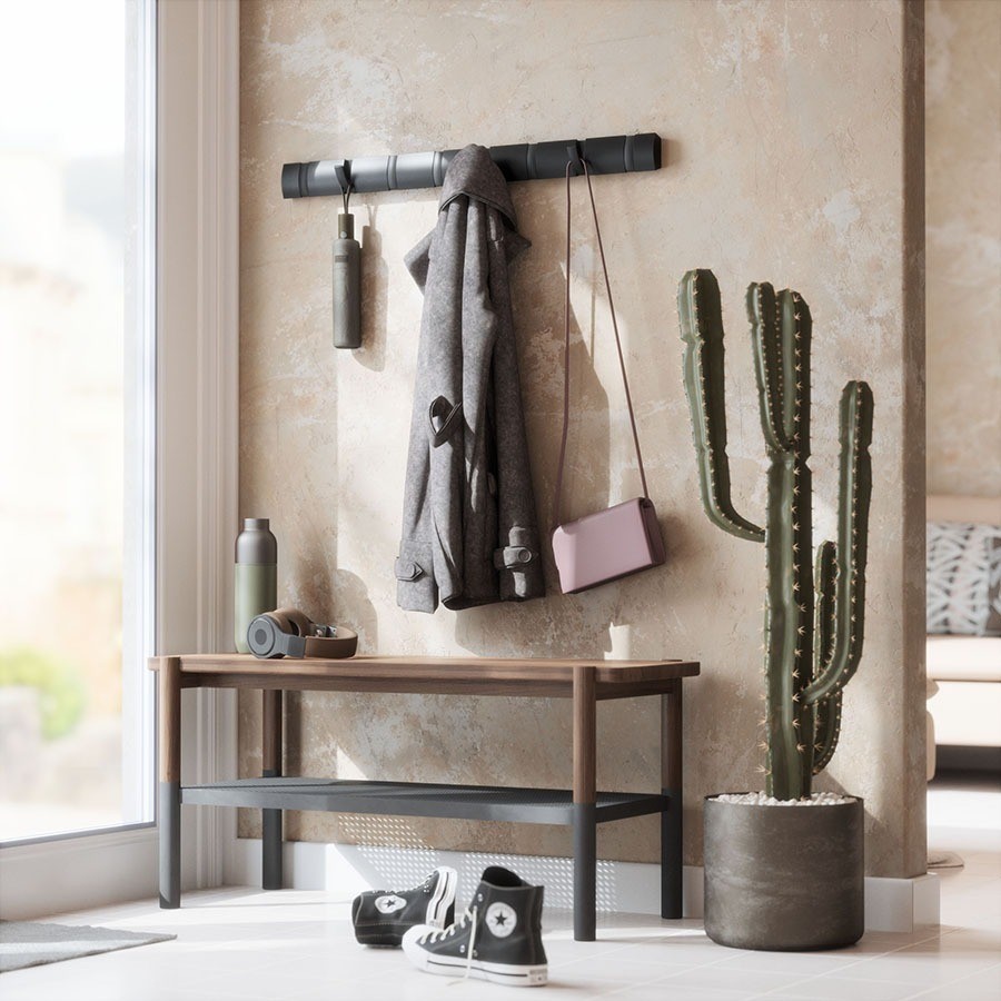 Вешалка настенная flip, 8 крючков, черная (78703)