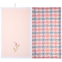 Набор полотенец из 2-х шт &quot;розочка&quot;,50х30см, махра персик+рогожка  роз. 100% хлопок SANTALINO (850-453-96)