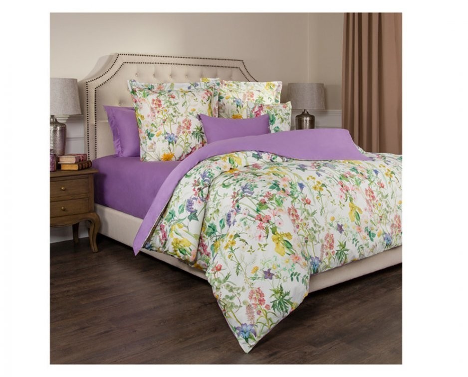 Кпб 2-х сп "флёр",хлопок 100%,белый+сиреневый,под175*215 -1шт., пр 240*240 -1шт., нав 70*70*5-2шт SANTALINO (985-221)