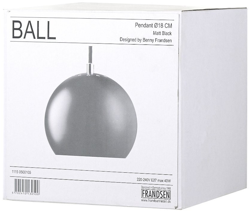 Лампа подвесная ball, 16хD18 см, черная матовая, черный шнур (67964)